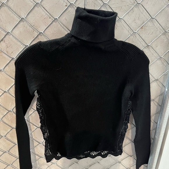NWT SEA NEW YORK Liesel Embroidered Combo Long Sleeve Turtleneck Top Black - Picture 8 of 9